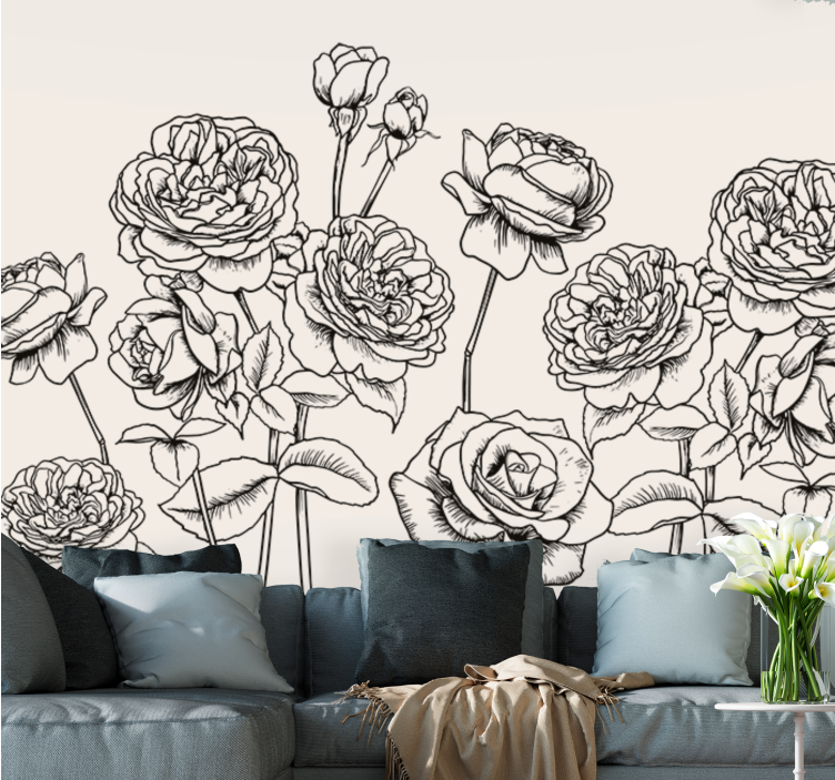 Flower mural elegant rose design - TenStickers
