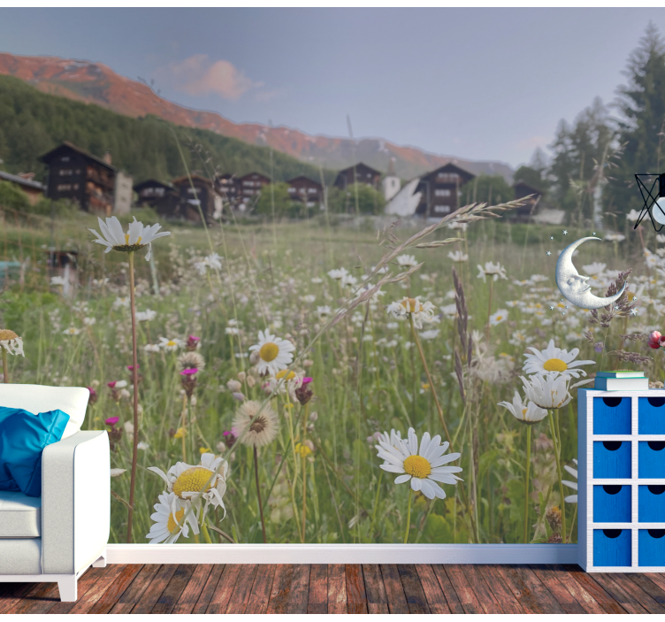 Flower mural flowering meadow scene - TenStickers