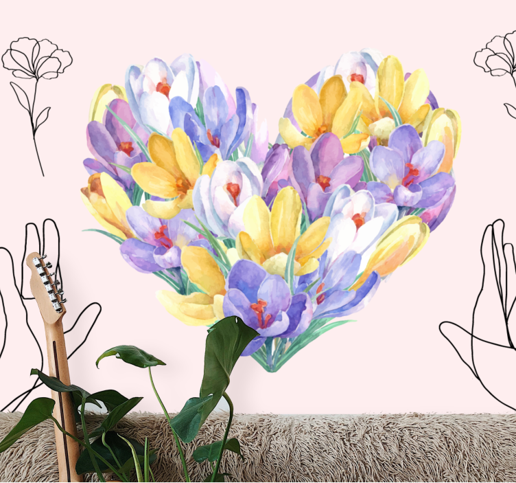 Flower mural heart shaped bouquet art - TenStickers