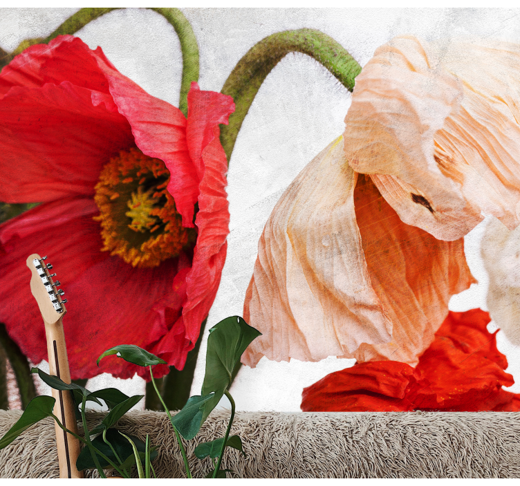 Flower mural lush poppy blooms - TenStickers