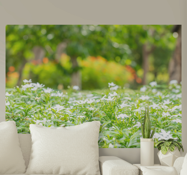 Flower mural lush white blooms - TenStickers