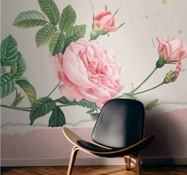 Flower mural pink rose bouquet - TenStickers