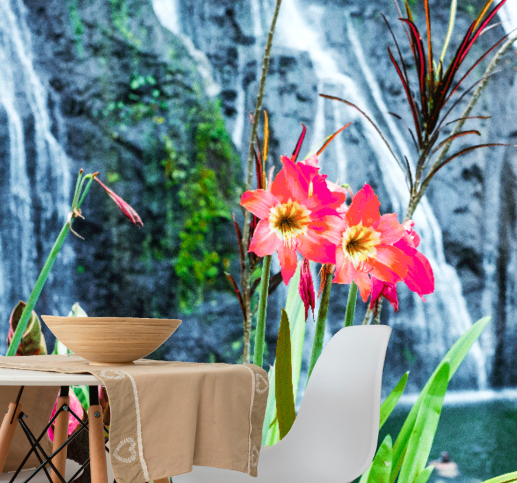 Flower mural pink tropical blooms - TenStickers