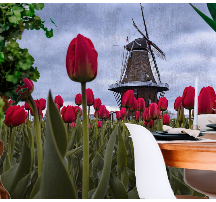 Flower mural tulip meadow windmill - TenStickers