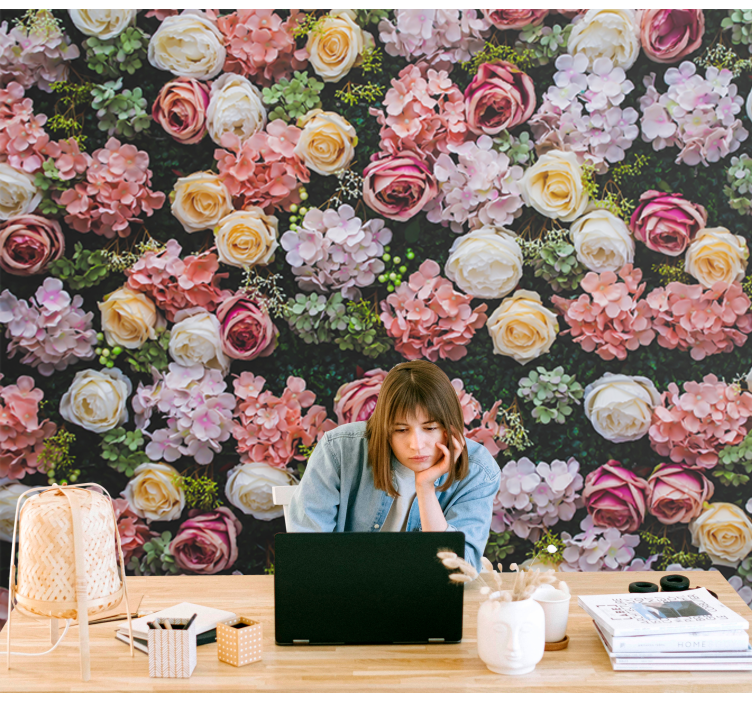 Flower mural with blooming rose details - TenStickers
