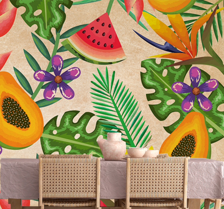 Flower mural with tropical fruit designs - TenStickers