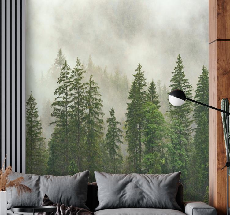 Forest wall mural hazy woodland view - TenStickers