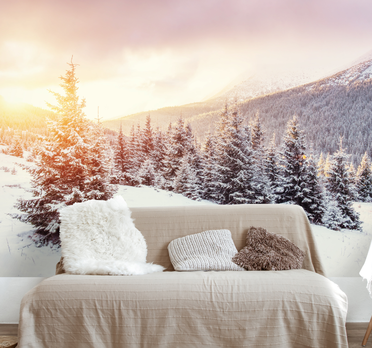 Forest wall mural icy pine scenery - TenStickers