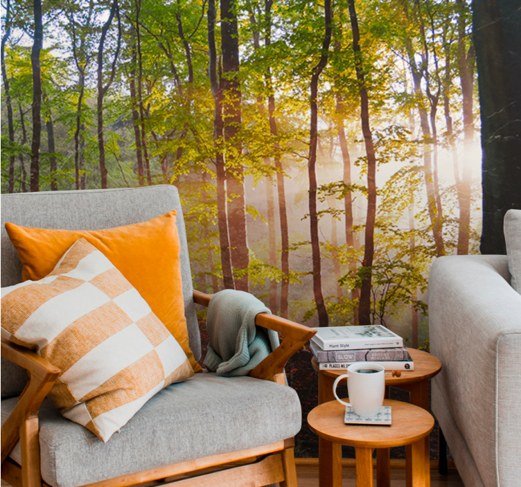 Forest wall mural sunlit woodland view - TenStickers