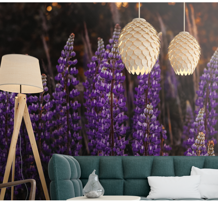 Forest with violet flowers wall mural - TenStickers