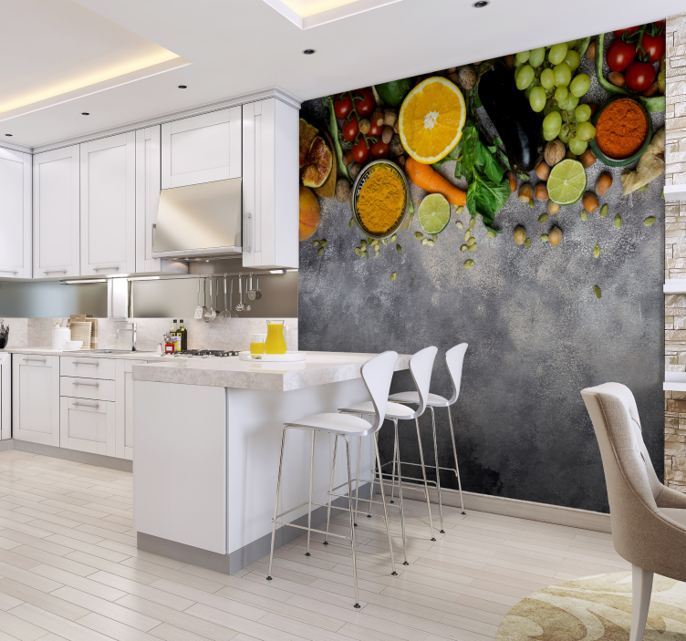 Fresh products hanging kitchen mural - TenStickers