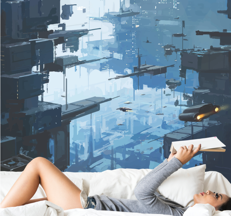Futuristic city with spaceships wall mural - TenStickers