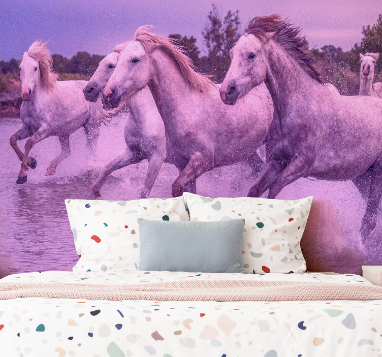 Galloping White Horses animal wall mural - TenStickers