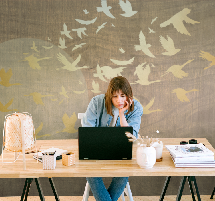 Golden oriental sun with birds Wall Murals - TenStickers