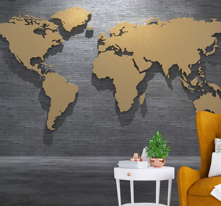 Golden world map wall mural - TenStickers