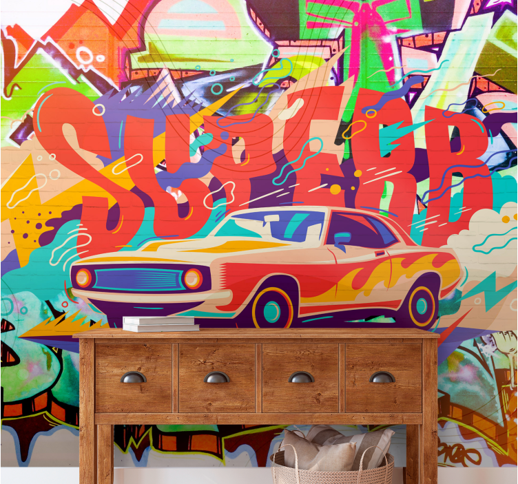 Graffities with vintage Car wall mural - TenStickers