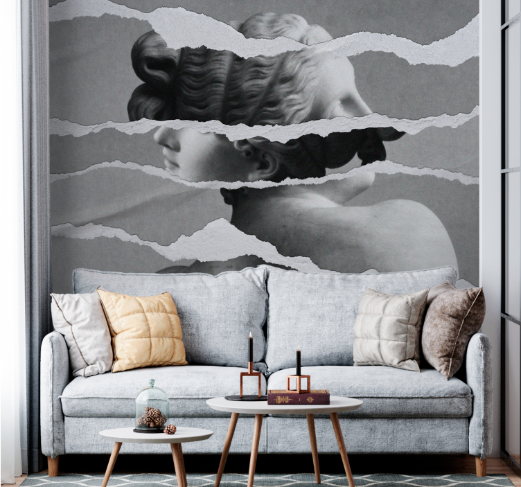 Greek statue image torn living room wall mural - TenStickers