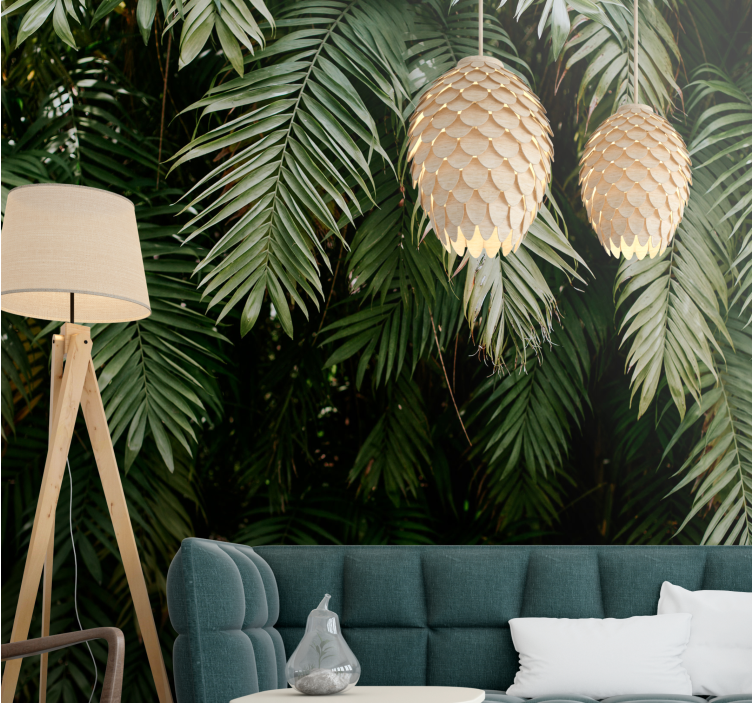 Green palm tree leaves nature wall mural - TenStickers