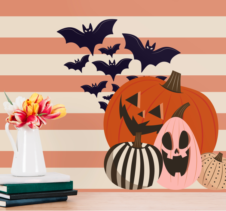 Halloween mural jack-o-lanterns and bats design - TenStickers