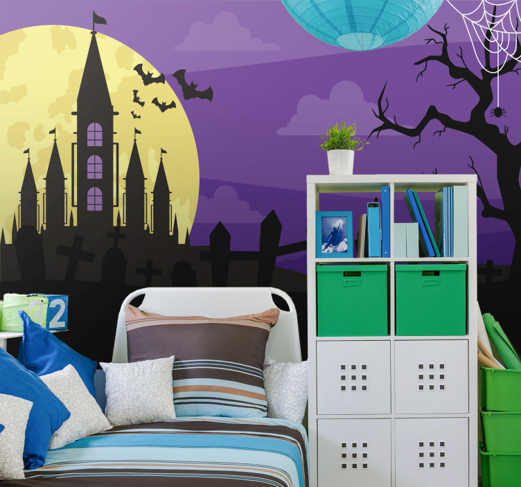 Halloween mural spooky castle scene - TenStickers