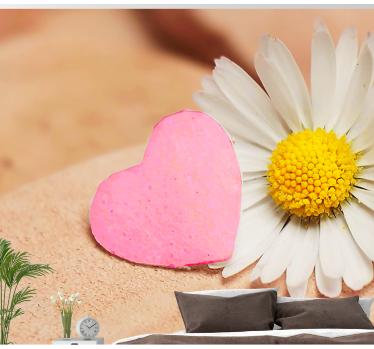 Hearts and flower romantic wallpaper photo - TenStickers