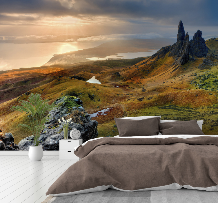 Highland Sunrise landscape mural wallpaper - TenStickers