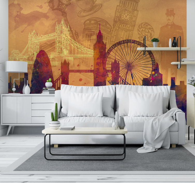 Historic Skyline Silhouette city wall mural - TenStickers