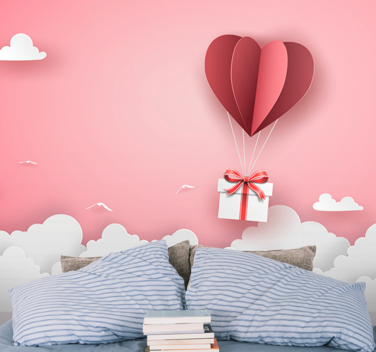 Hot air balloon with gift box Kids wall Murals - TenStickers