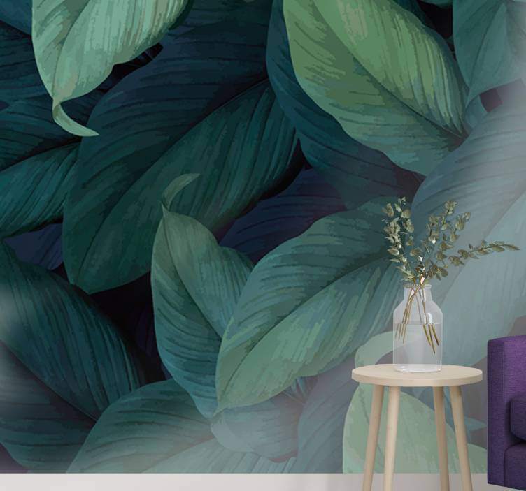 Huge green leaves deep pattern wall mural - TenStickers