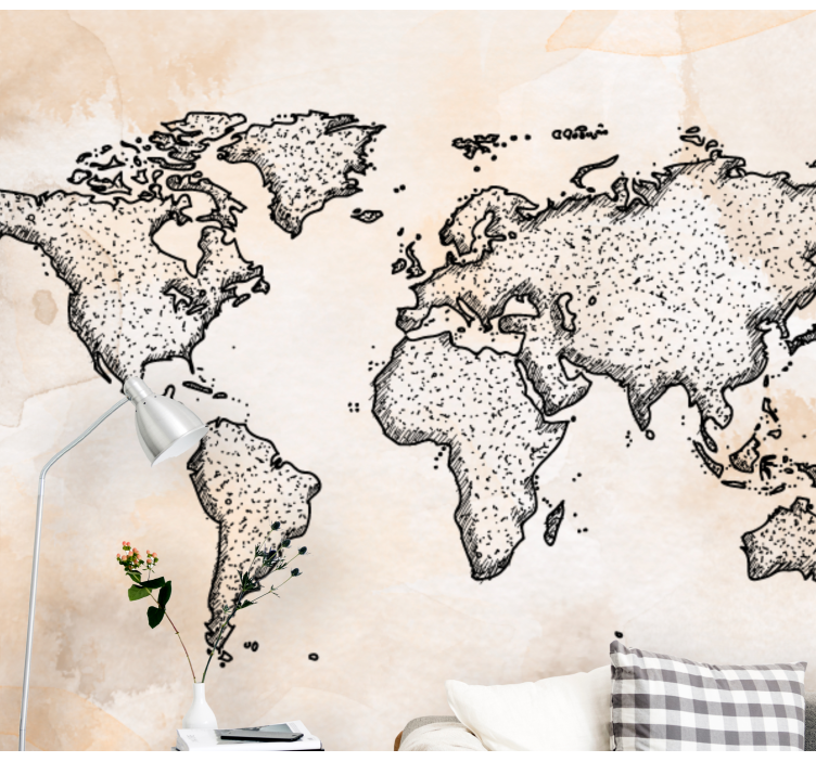 Illustrated lines world map mural - TenStickers
