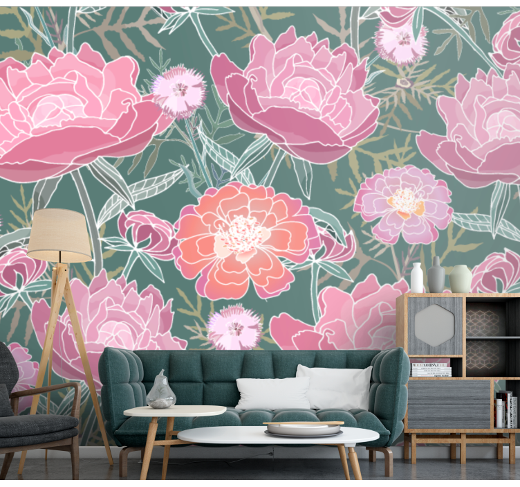 Illustrated pink clove wall mural - TenStickers