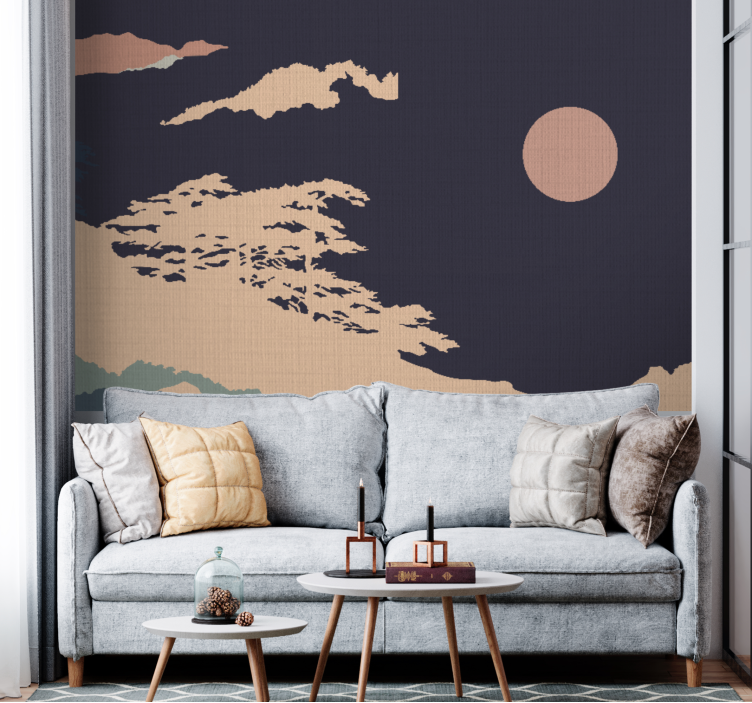 "Japandi style" dark artistic forest wall mural - TenStickers