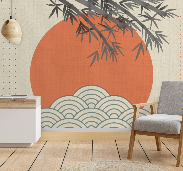 "Japandi style" leaves shapes wall mural - TenStickers