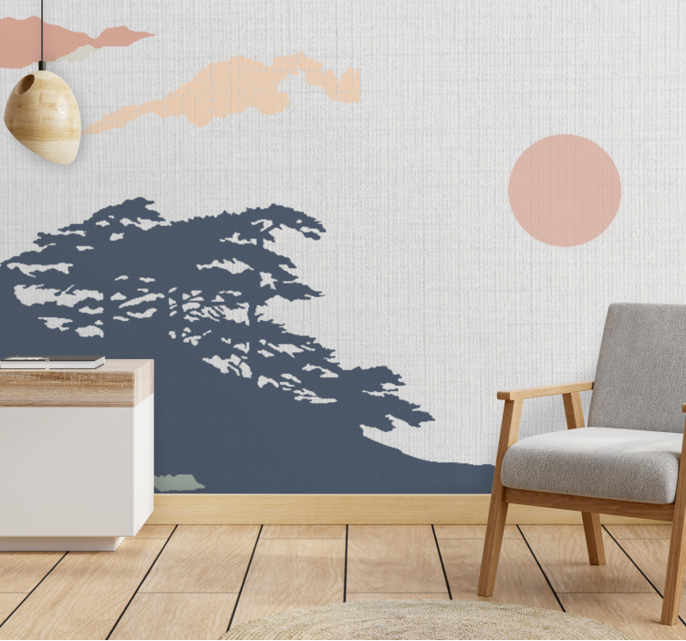 Japandi white artistic forest wall mural - TenStickers