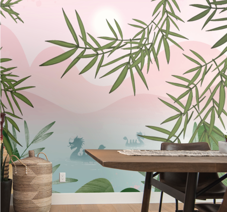 Jungle wall mural serene bamboo landscape - TenStickers