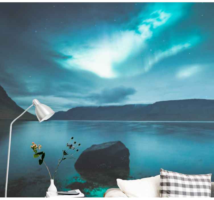 Landscape mural wallpaper aurora over calm lake - TenStickers