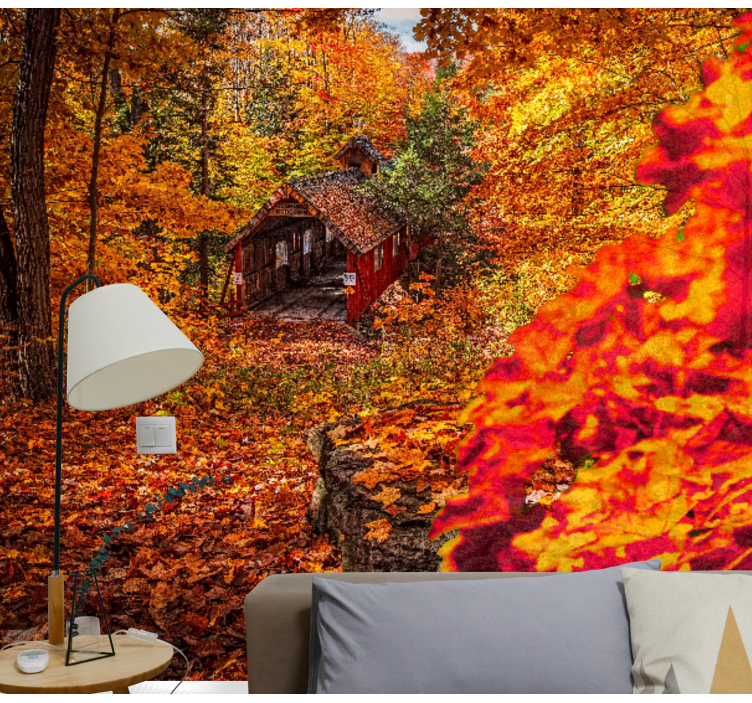 Landscape mural wallpaper autumn cottage scene - TenStickers