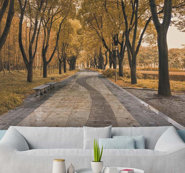 Landscape mural wallpaper autumn tree path - TenStickers