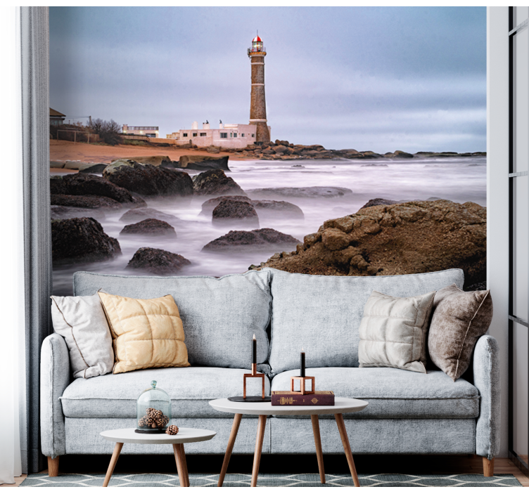 Landscape mural wallpaper coastal lighthouse scene - TenStickers