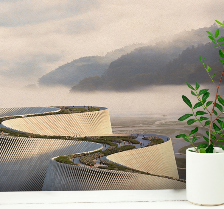 Landscape mural wallpaper curved architectural design - TenStickers
