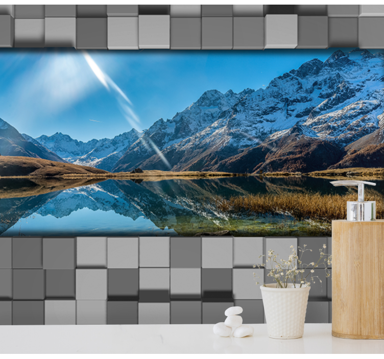 Landscape mural wallpaper majestic mountain reflection - TenStickers