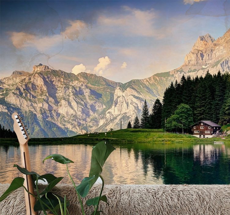 Landscape mural wallpaper mountain lake retreat - TenStickers