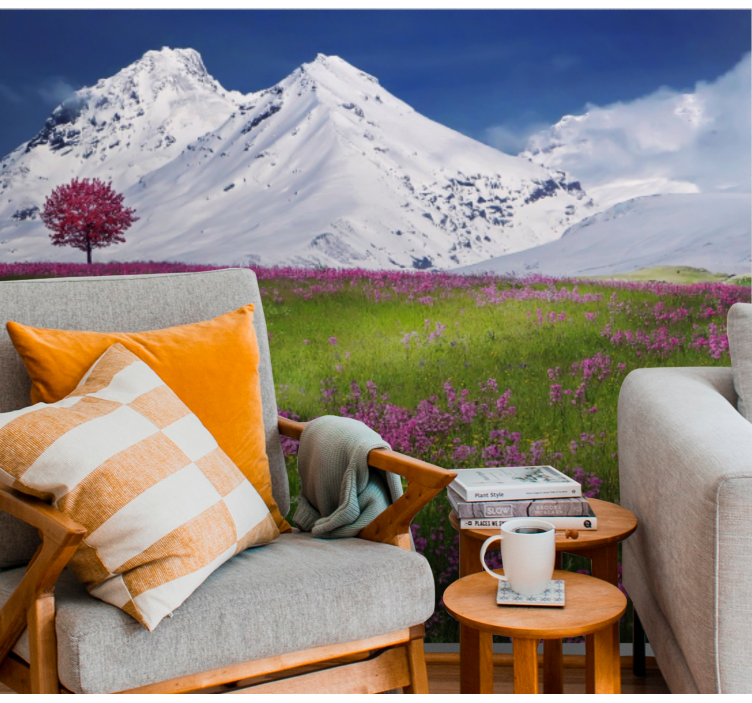 Landscape mural wallpaper mountain meadow view - TenStickers