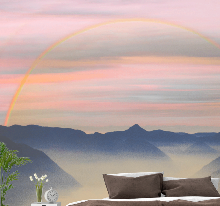 Landscape mural wallpaper mountain rainbow scene - TenStickers