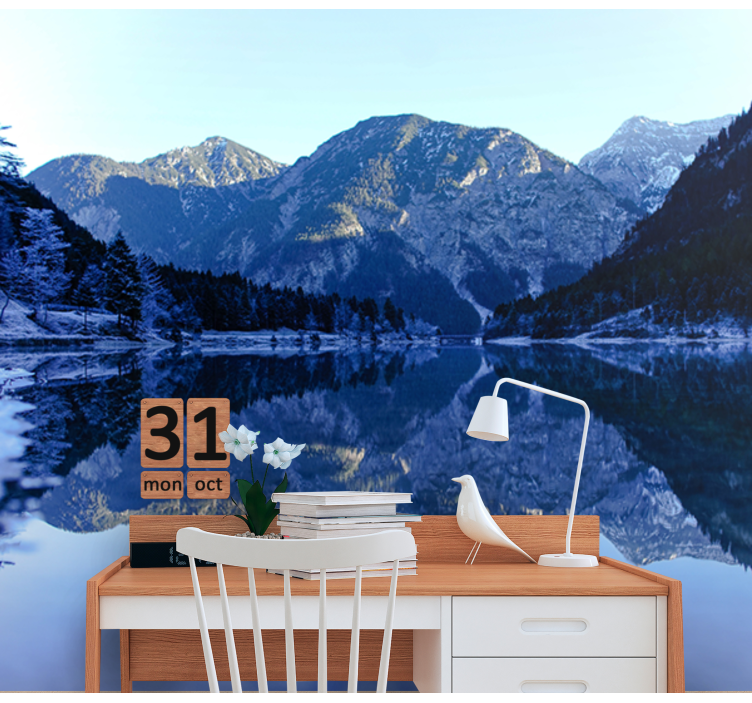 Landscape mural wallpaper mountain reflection scene - TenStickers