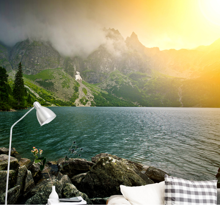 Landscape mural wallpaper mountainous lake view - TenStickers