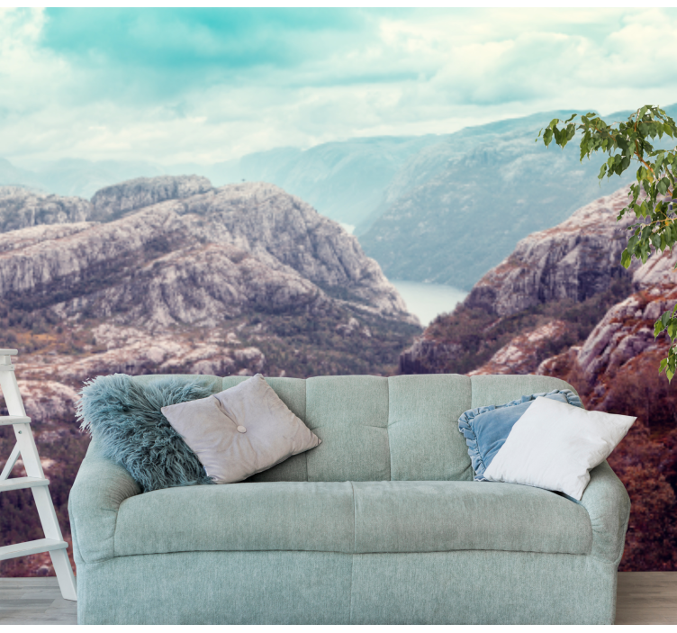 Landscape mural wallpaper mountainous terrain view - TenStickers