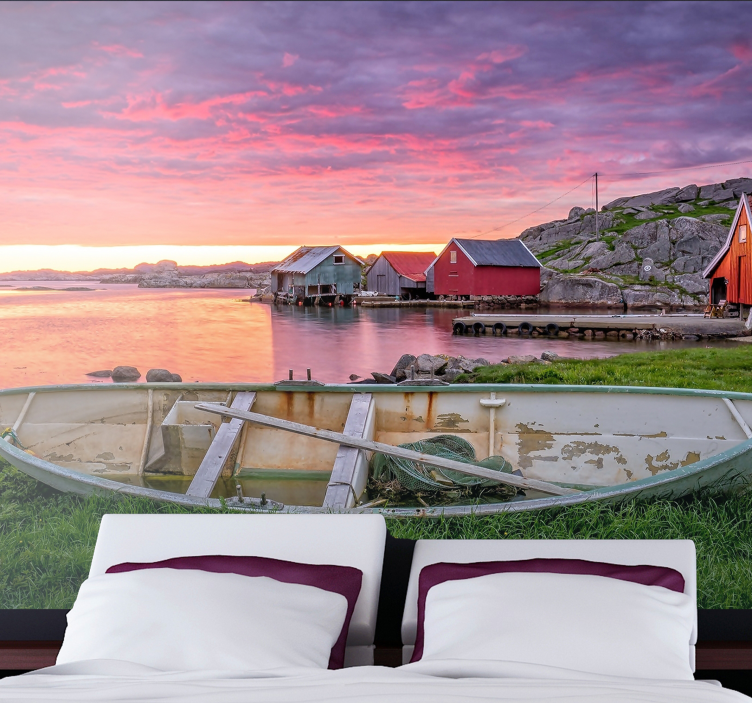 Landscape mural wallpaper scenic coastal village - TenStickers