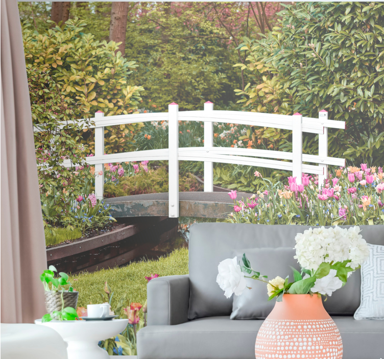 Landscape mural wallpaper serene garden bridge - TenStickers
