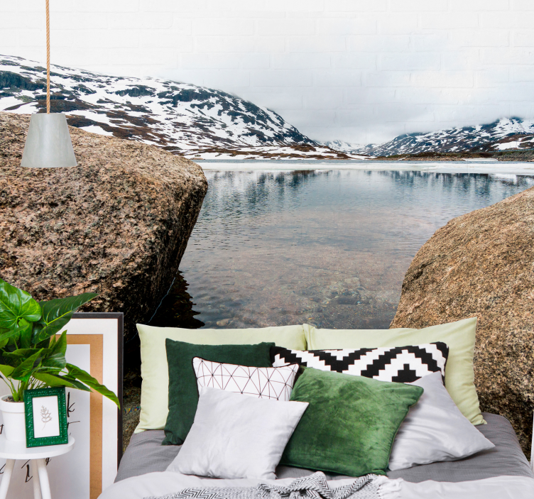 Landscape mural wallpaper serene mountain echo - TenStickers